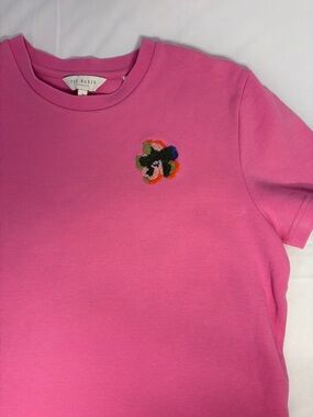 Ted Baker London Pink Heavy Weight TShirt Needle Point Flower Womens Sz 3 (US M)